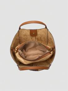 1 件新款纯色 PU 时尚托特包，女士手提包，单肩包，简约通勤多功能大容量手提包，高品质时尚女学生单肩包 - 棕色 - 查看 9