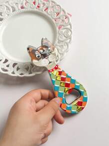 1pc Customizable Cute Cat Or Dog Head Embossed Gold Foil Art Dual-Use Bottle Opener And Fridge Magnet For Home Decoration, Daily Use Or Festival Gifts Birthday Graduation