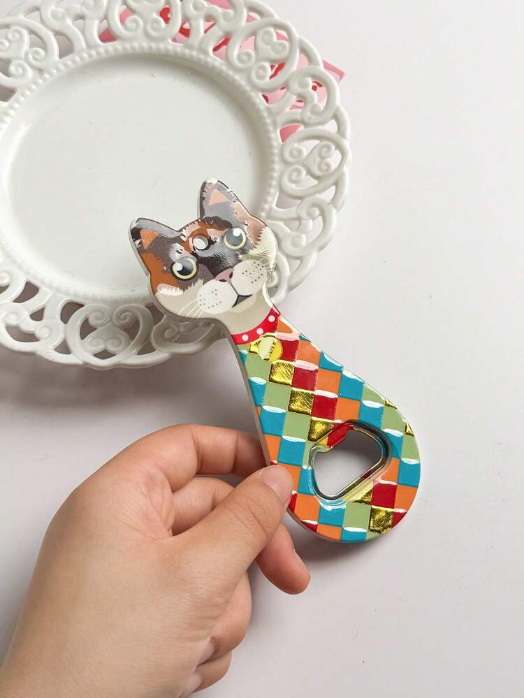 Joivida 1入組可定制的可愛貓或狗頭部壓花金箔藝術雙用瓶開器和冰箱磁鐵,適用於家居裝飾、日常使用或節日禮品 - 彩色 - 查看 7