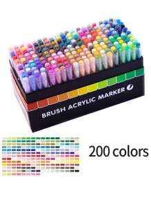 广纳软刷丙烯颜料马克笔，绘画美术用品毛毡文具套装，自由供墨系统，色彩丰富，着色页清晰，颜色可堆叠，覆盖力强，笔尖灵活柔软，弹性好，可粗可细自由绘制，非常适合神秘色彩、学校开学/返校季礼物、帆布鞋、T恤图案等其他光滑表面彩色装饰