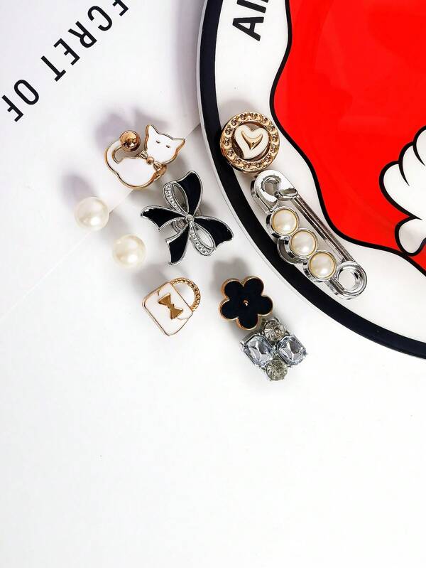9pcs Cute Cat, Bow, Flower, Heart, Shoe Clip, Shoe DIY Decor, Shoe Accessories, Suitable For Gifts, Festivals, Dorms, Outdoor Beach Shoes