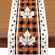 Autumn Buffalo Plaid Autumn Leaf Tablecloth - Thanksgiving Autumn Maple Leaf And Acorn Pattern, Family Gathering, Kitchen, Mantel, Table Decorations