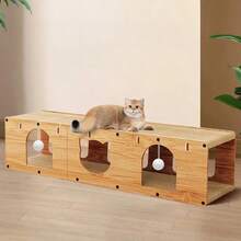 1pc 100cm Tall Cat Scratching Post With Tunnel, Durable Non-Shedding Scratch Pillar With Toy Ball, Suitable For Multiple Cats, Cat Scratcher Toy - 100*24*24 - View 7