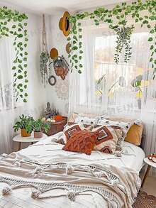 24/12/6 szt. Sztucznego bluszczu, długość całkowita 84,7 cala, nadaje się do dekoracji sypialni. Sztuczne wiecznie zielone bluszcze do dekoracji pokoju i ślubu. Sztuczne bluszcze z sztucznymi liśćmi, sztuczne wieńce bluszczowe i wiszące pnącza do dekoracji ścian wewnątrz i na zewnątrz, dekoracji zewnętrznych, dekoracji ogrodowych, dekoracji stołu, dekoracji sypialni i pokoju. - Zielony - Zobacz 3