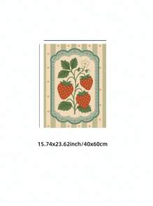 1pc Frameless Vintage Strawberry Wall Art Folk Fruit Poster With Sage Stripe, Rustic Kitchen Decor Print For Bedroom & Dorm | Botanical Posters, Back To School, Retro Room Decor, Funky Farmhouse Aesthetic - Multicolor - View 12