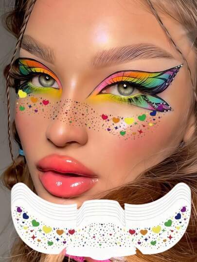 6张彩虹闪光雀斑骄傲纹身贴纸，彩虹雀斑脸部纹身，闪亮雀斑星星爱心化妆贴片，适合女性，嘉年华配饰，情人节节日派对骄傲游行