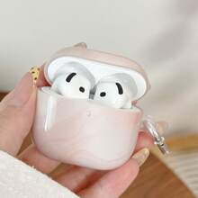 极简主义柔粉色大理石纹TPU无线耳机保护壳，兼容 1/2、 3、 4、 Pro、 Pro 2，带挂钩 - 彩色 - 查看 4