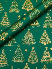 1 Rolle/5m neues dunkelgrünes Geschenkpapier mit Folie, 50x500cm - Rentier Weihnachtsbaum mit goldenen Schneeflocken und Streifen, geeignet für Feiertags-Geschenke, Dekorationen, Geburtstagsfeiern - elegante Weihnachtsverpackung