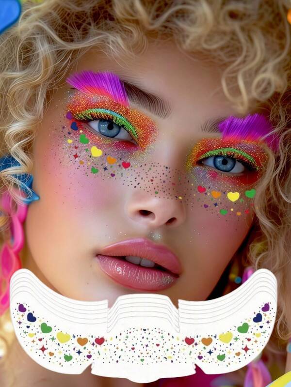 6 pezzi Brillantini arcobaleno per lentiggini, tatuaggi temporanei arcobaleno Pride, lentiggini brillanti, adesivi per trucco a forma di stella e cuore, adatti per carnevale, San Valentino, festival, parate del Pride