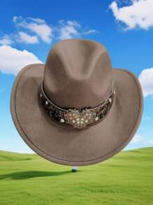 1 pièce Chapeau melon en feutre avec un cœur en métal et des cristaux, élégant et convenant pour les voyages, les fêtes, les soirées de cowboy western et l'usage quotidien pour Halloween et la Saint-Valentin