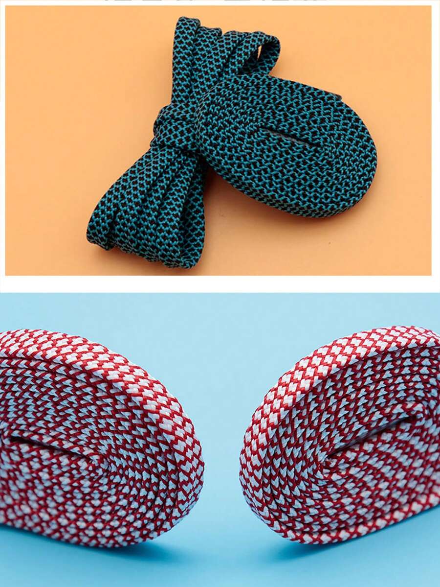 7mm Polyester Flat Hollow Shoelaces, Bicolor, Classic & Versatile For Casual Shoes And Sneakers