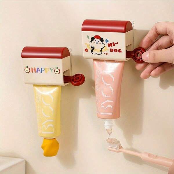 Cute Cartoon Pattern Toothpaste Squeezer, Manual Toothpaste Dispenser, Facial Cleanser & Lotion Dispenser With Stickers