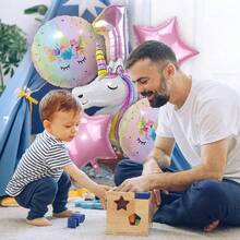 6 قطع بالونات فويل بأرقام من 0 إلى 9 بطول 32 بوصة بتدرج لوني، طقم 6 قطع بتصميم وحيد القرن لديكورات حفلة عيد الميلاد بموضوع وحيد القرن