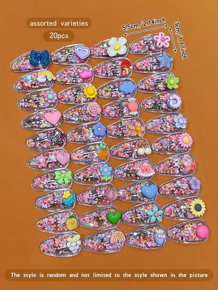 20个随机可爱款式BB发夹，适合日常使用发饰 - 彩色 - 查看 6