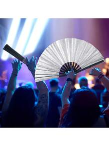 1 件手扇，闪亮纯色折叠扇。可折叠手扇，- 狂欢扇 - 优质面料大折叠扇，排舞，太极舞扇，尼龙布复古面料扇，舞台表演折叠扇，DIY 涂鸦纯色扇，适合男士/女士，节日，舞蹈，礼物