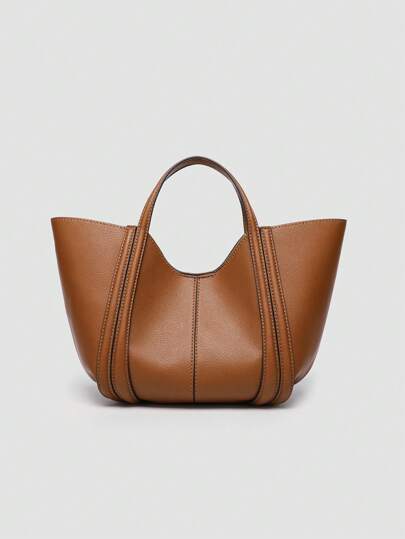 1 件新款纯色 PU 时尚托特包，女士手提包，单肩包，简约通勤多功能大容量手提包，高品质时尚女学生单肩包