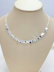 Women's Necklace And Bracelet With Layered Round Sequins In 925 Silver And 18k Gold Plating - Plateado - Ver 4