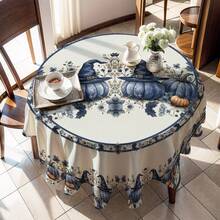 1 Stück Halloween Kürbis & Hexenhut Muster Tischdecke, saisonale Küchen-/Esszimmer Dekoration, in runder oder rechteckiger Größe erhältlich, Polyestermaterial, Innen-/Außenbereich Party Dekoration, Halloween Feiertags Dekoration, Heim Küchen Dekoration