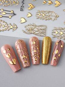2pcs 3D Bronzing Heart Stickers For Nails Metallic Golden Heart Designs Glitter Self Adhesive Nail Art Decals For Valentine's Day Decoration Manicure Supplie - Vàng - Xem 6