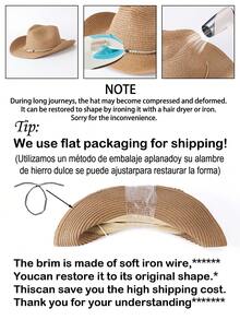 1pc Shell & Starfish Bohemian Straw Bow Panama Hat, Beach Holiday Sun Hat, All-Season Fashion Versatile Commuter Hat, Unisex - Straw Hat - View 10