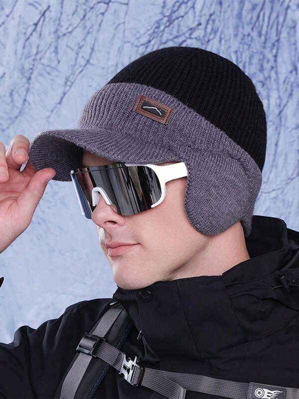 1pc Men's Casual Minimalist Camouflage & Letter Pattern Knit Beanie Hat, Fashion Versatile Warm Headwear For Outdoor, Daily Wear, Autumn/Winter