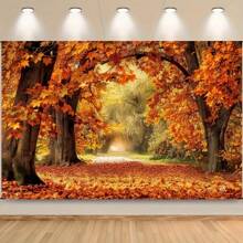 1pc,2D Flat Autumn Forest Leaf Background Flag, No Electricity, Multiple Uses, Suitable For General Occasions, Suitable For Wedding, Bridal Party, Birthday And Festival Decoration