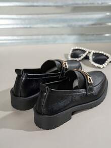 Giày lười nữ màu đen đa năng, giày bệt mũi tròn chất liệu PU mềm mờ thời trang xuân/thu mới, cỡ lớn, giày thường ngày đi làm đi làm kiểu Anh - màu đen - Xem 6