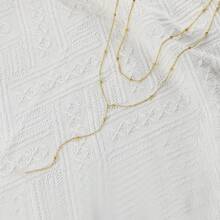 1pc Foxgirl Women's Lasso Gold Necklace, Exquisite Long Necklace 14k Gold-Plated/Silver Y-Shaped Pendant Necklace Fashionable Layered Cubic Zirconia Bead Necklace Pendant Necklace Simple Gold Jewelry Women's Gift - 金色 - 查看 6