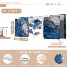 3pcs/Set Canvas Paintings And Posters,Modern Blue Floral Abstract Art Decor,Home Decor,Wall Art,Room Decor,HD Prints,Ideal Gifts,Living Room,Bedroom,Dining Room,Office Decorative Art,Posters,Wall Art,Room Decoration Stuff,Modern,Botanical(Optional) Frame)