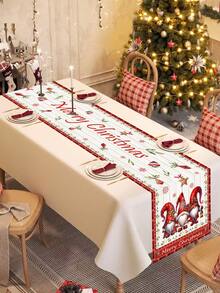 1 pièce Chemin de table bonhomme de neige de Noël, 35*180cm Chemin de table en polyester avec deux bonhommes de neige portant des écharpes rouges, motif sapin de Noël et cadeaux de Noël sur fond rouge. Joyeux Noël. Convient pour les décorations de table de cuisine et de restaurant à Noël, cadeaux et décorations de Noël. - Multicolore - Voir 6