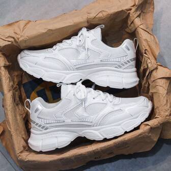 WANWEISI Men's Gradient Laser Pattern Sports Shoes - Breathable Mesh And EVA Sole, Comfortable Low-Top Lace-Up Running Shoes, Multifunctional Casual, Breathable And Durable, Suitable For Running, Hiking, Outdoor And Daily Wear, Gym Wear - Available In Silver, White, Black