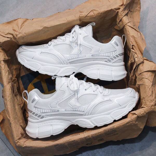 WANWEISI 男士渐变激光图案运动鞋 - 透气网眼和 EVA 鞋底，舒适低帮系带跑步鞋，多功能休闲，透气耐用，适合跑步、徒步旅行、户外和日常穿着、健身穿着 - 有银色、白色、黑色可选