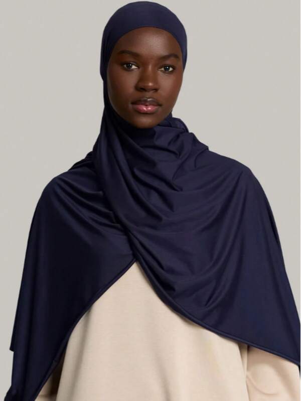 1pc Women's Premium Jersey Hijabs, Minimalist Classic Solid Color Elegant Casual Edged Scarf, High-Quality Knitted Modal Jersey Hijabs Scarf, Long Turban Style Headscarf Suitable For Daily Life, Outings And Gatherings