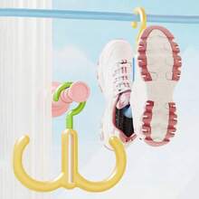 1 pezzo/2 pezzi Portascarpe rotante senza foratura - Portascarpe in plastica pieghevole multifunzionale, Gancio creativo a dopamina Gancio doppio antivento per appendere e asciugare le scarpe sul balcone, Portascarpe multifunzionale per appendere e asciugare le scarpe