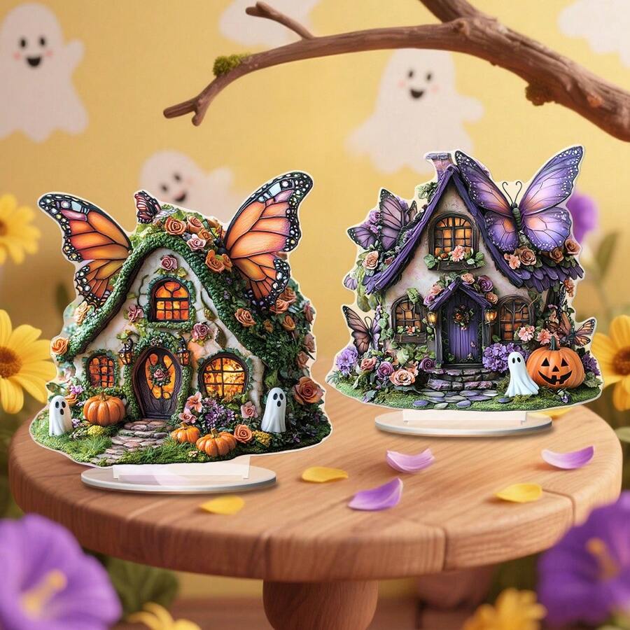 1/2/3 Pcs Butterfly House Desktop Ornaments Fairy Tale Style Multi-Purpose Acrylic Plaque 2D Flat Home Dormitory Office Desktop Supplies Bohemian Style Statue