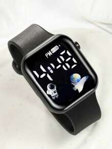 4pcs/Set Boy Square LED Love Airplane Digital Display Electronic Children's Watch And 3 Pieces Of Hip-Hop Bracelet Necklace Ring, Perfect Gift For Halloween And Christmas, Back To School Season Party Celebration Travel, As A Gift Souvenir For Friends And Family, Daily Wear Decoration - Multicolor - View 7