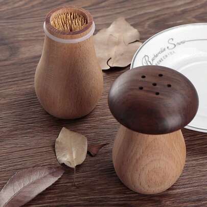 Cirelle 迷人的蘑菇形牙签架 - 黑胡桃木，非常适合厨房和餐厅装饰，是情人节、感恩节、母亲节和父亲节的理想礼物