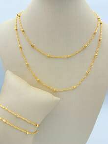 Necklace + Bracelet Kit For Women, Double And Laminated Twisted Band With Ball In 18k Gold Plated And 925 Silver - Vàng - Xem 5