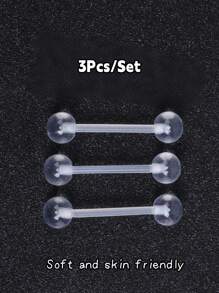 3/6件装透明黑白亚克力UV柔性舌钉，乳白色美甲多功能穿刺钉，时尚朋克极简风格，适合日常佩戴和派对，男女通用