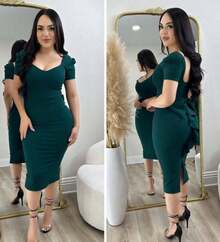 Women Midi Dresses - Dark Green - View 1