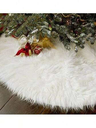 20 英寸圣诞树裙，柔软毛绒白色圣诞树裙，圣诞树装饰，蓬松白色毛绒树裙，适用于圣诞树和家居装饰，圣诞派对地板装饰，壁炉装饰