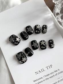 Autocollants d'art pour ongles faits main en forme de cœur noir et blanc avec nœud, style sous-culture sombre, convient pour les fêtes, anniversaires, rassemblements et diverses occasions. Fournitures pour ongles, faux ongles à presser - Multicolore - Voir 3