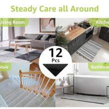 Cavise 12 Pcs Rug Tape, Non Slip Rug Pads Grippers For Hardwood Floors And Tiles, Reusable Carpet Tape For Area Rugs, Double-Sided Adhesive Rug Stickers Keep Corners Flat (Black)