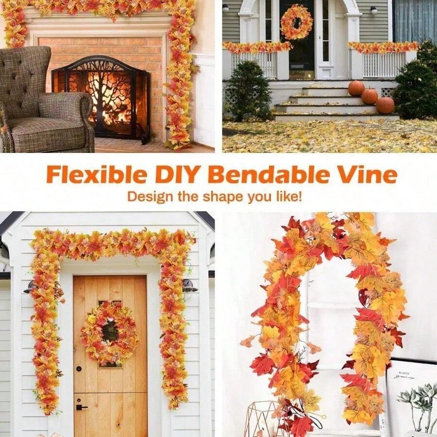1-10 piezas de enredadera artificial de hojas de arce de otoño, planta falsa, decoración de otoño, hojas de enredadera adecuadas para Acción de Gracias, Halloween, vacaciones y decoración de bodas - Albaricoque - Ver 1