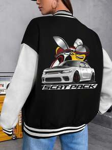 Women's Dodge Charger Scat Pack Baseball Jacket Hoodie Big Sizes  Racing Mopar Style - 黑色 - 查看 1