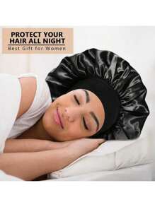 1pc Wide Strip Elastic Headband Cap, Women Soft Satin Sleep Cap, Stretchy Solid Color Smooth Shower Cap, Suitable For Hair