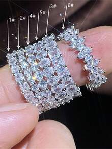 1枚极简主义立方氧化锆戒指，女士款，情人节礼物，结婚纪念日派对首饰 - 銀色 - 查看 10