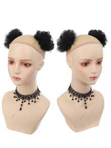 2pcs 4inch Hairpin Style Hair Buns,Afro Puffs Kinky Curly Chignon ,Natural Black Synthetic Wigs Suitable For Daily Wear