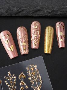 2pcs 3D Bronzing Heart Stickers For Nails Metallic Golden Heart Designs Glitter Self Adhesive Nail Art Decals For Valentine's Day Decoration Manicure Supplie - Vàng - Xem 7