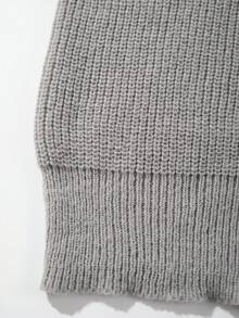 男女款休闲宽松罗纹圆领长袖开衫，简约风格，秋冬 - 灰色 - 查看 8